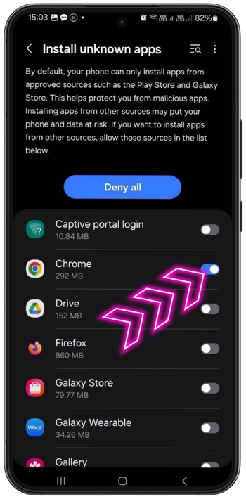 Step 3 of Mostbet Casino APK setup: enable installation from unknown sources in Android settings