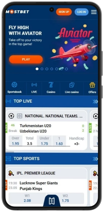 Step 1 of Mostbet Casino Android app download: open the official website in your mobile browser